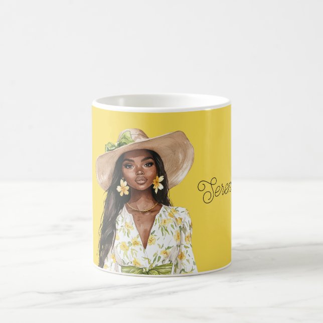 Mug Chapeau de dame jaune noir Boucles d'oreilles flor (Centre)