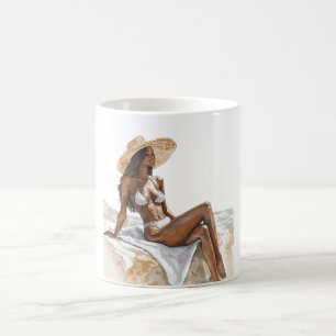 Mug Chapeau de paille de plage Black Lady