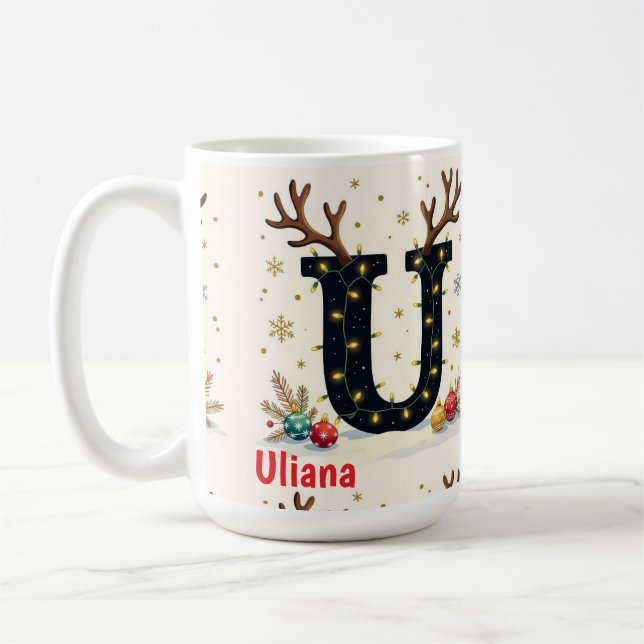 Mug Chapeau de Père Noël Monogramme initiale U joyeux  (Gauche)