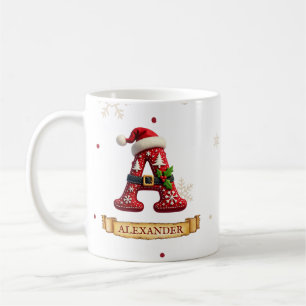 Mug Chapeau de Père Noël Rouge Noël Lettre A Nom
