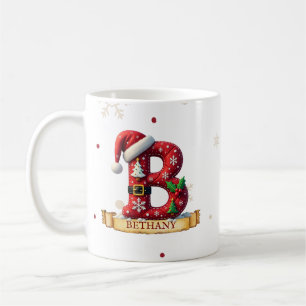 Mug Chapeau de Père Noël Rouge Noël Lettre B Nom