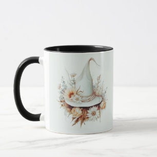 Mug Chapeau de sorcière blanche Boho et fleurs vertes