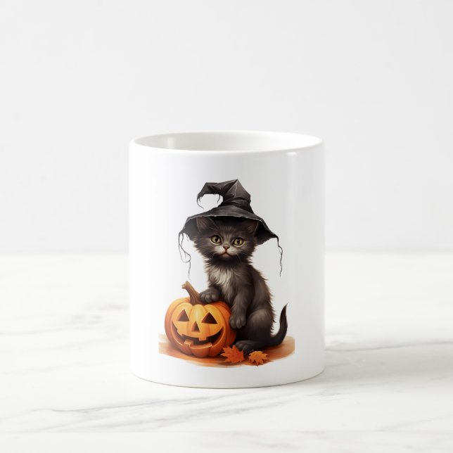 Mug Chapeau de sorcière de chat noir mignon Citrouille (Centre)