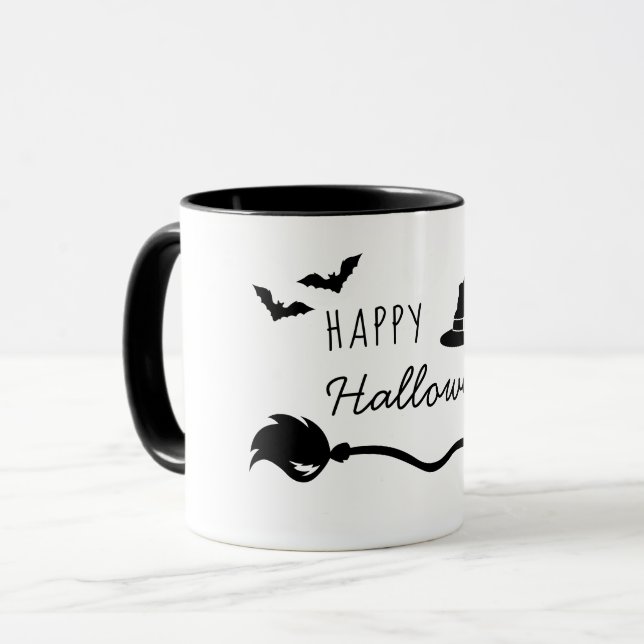 Mug Chapeau de sorcière et balai avec araignée et chau (Devant gauche)