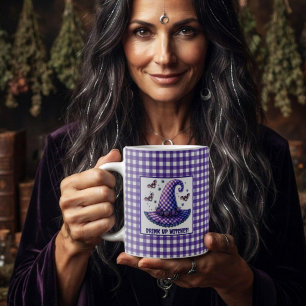 Mug Chapeau de sorcière Halloween en vichy violet et c