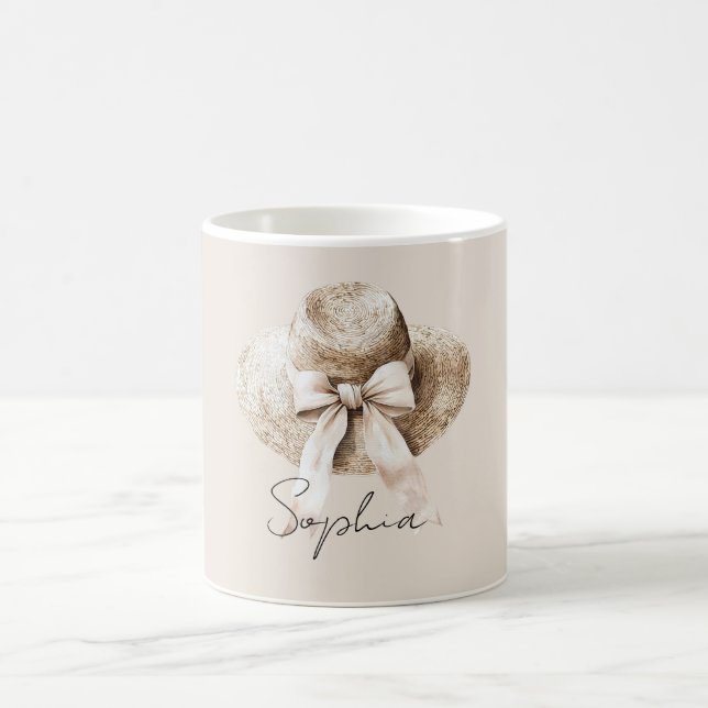 Mug Chapeau d'été crème joli nœud rose (Centre)