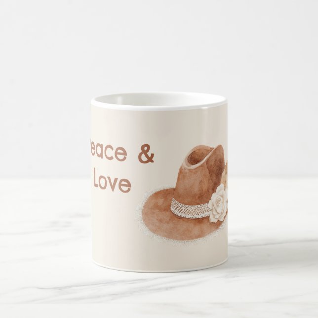 Mug Chapeau Groovy Fleur Crème Paix Amour (Centre)