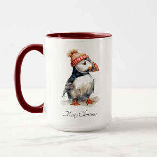 Mug Chapeau personnalisé de puffin de Noël orange à po
