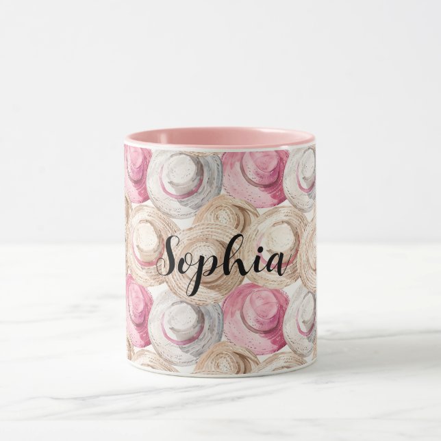 Mug Chapeaux de paille crème rose (Centre)