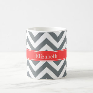 Mug Charbon Blanc LG Chevron Corail Nom rouge Monogram