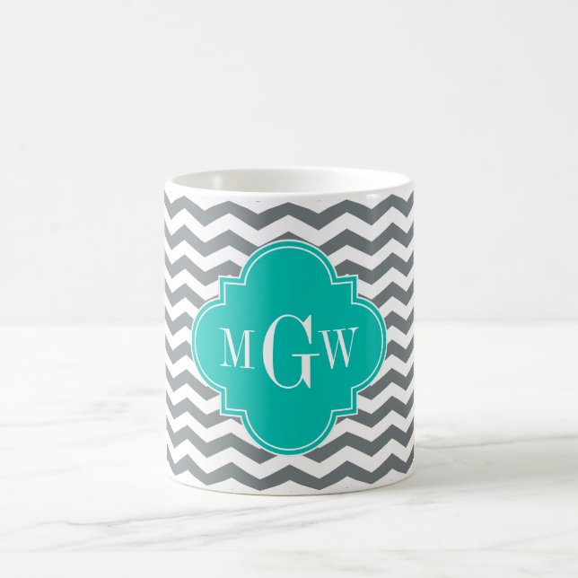 Mug Charbon fin Chevron Turquoise Quatrefoil 3 Monogra (Centre)