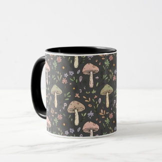 Mug Charcoal Gray Earthy Fungi Seamless Pattern Modern