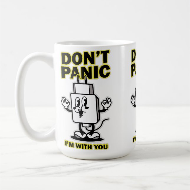 Mug Chargeur Mobile Dessin Animé Comique : Ne Paniquez (Gauche)