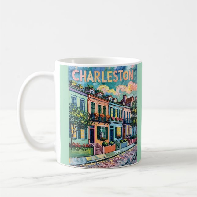Mug Charleston Rainbow Row SC Colorful Van Gogh Retro (Gauche)