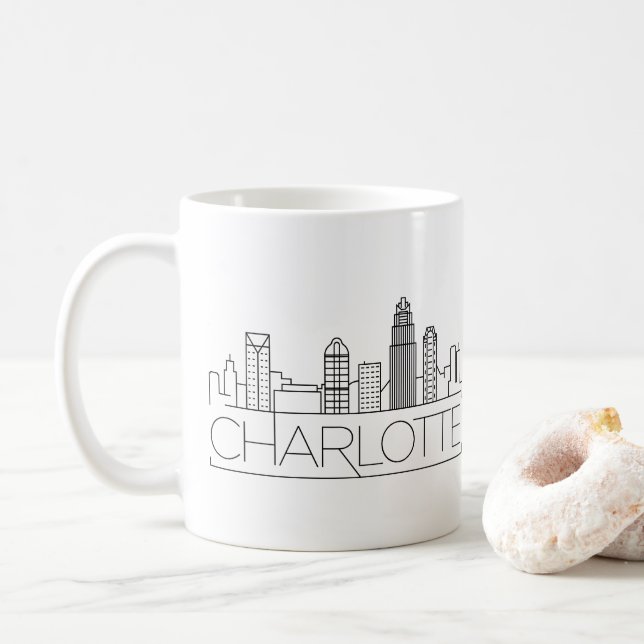 Mug Charlotte, Caroline du Nord Stylisé Skyline (Avec donut)
