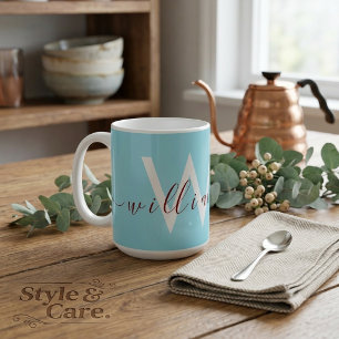Mug Charmant Bleu Œuf de Robin avec Nom Personnali