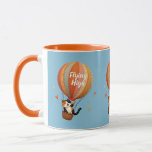 Mug Charmant Chat Montgolfière Art Fantaisiste Bleu