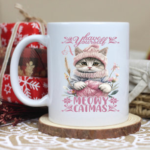 Mug Charmant tricot de chat d'hiver aux couleurs paste