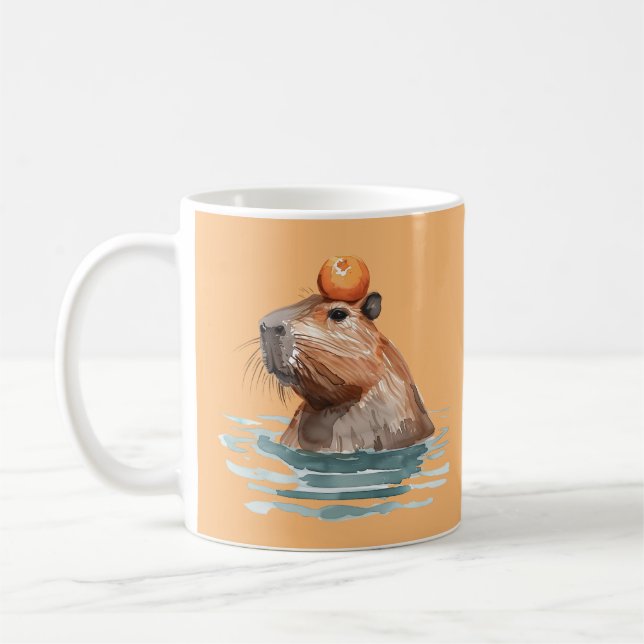 Mug Charmante Cute Capybara avec Orange (Gauche)