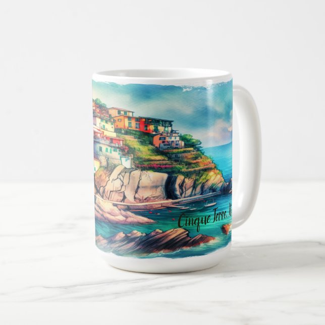 Mug Charme côtier Cinque Terre Italie Aquarelle | (Devant droit)
