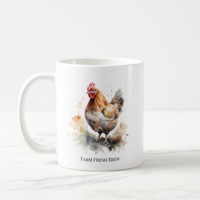 Mug Charme de la ferme : Aquarelle de poulet (Gauche)