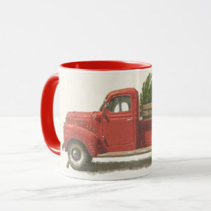 Mug Charme vintage : Camion Rouge portant un sapin de