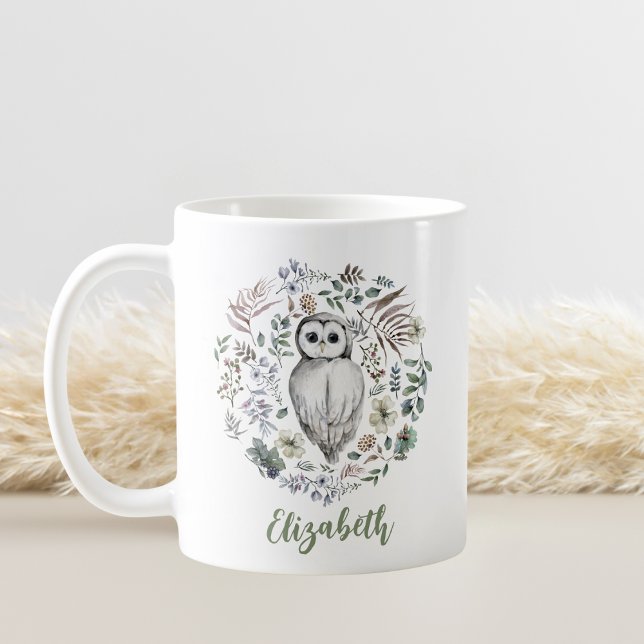 Mug Charming Charming Watercolor Owl Floral Wreath Per (Créateur téléchargé)