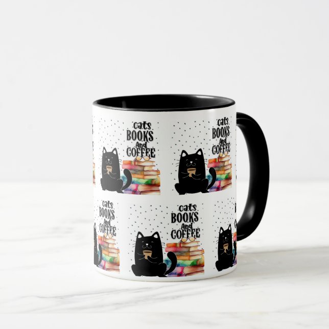 Mug Charming Cute Black Cat Lecture Livres (Devant droit)