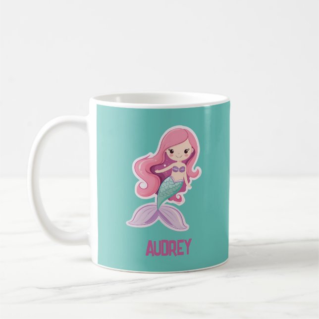 Mug Charming magret Pastel Mermaid avec nom enfant (Gauche)