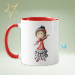 Mug Charming Sevillana Flamenco Danseur espagnol<br><div class="desc">Charmante tasse en céramique avec l'illustration d'une jeune fille aux cheveux foncés dansant avec son fantastique rouge vif avec sa robe sevillana pois blanc polka. Ses cheveux sont attachés dans un noeud supérieur avec une fleur carmin. Personnalisez la tasse avec votre propre nom ou message à celui que vous lui...</div>