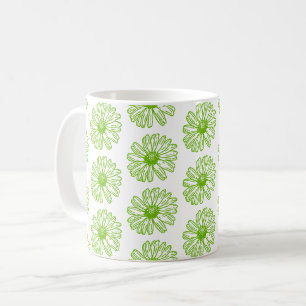 Mug Chartreuse Green Daisy Print, Hippie Flower Print