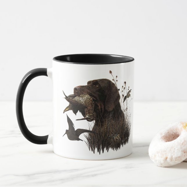 Mug Chasse à la bécasse avec le pointer allemand à poi (Avec donut)
