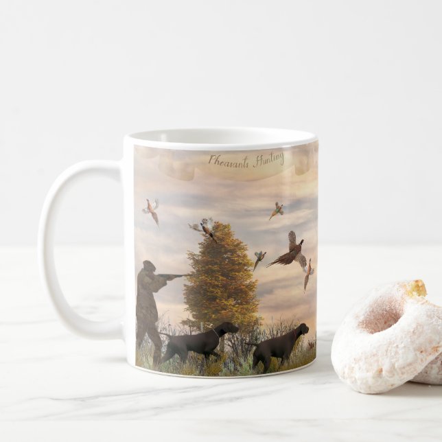 Mug Chasse de faisans avec Carré allemand à cheveux co (Avec donut)