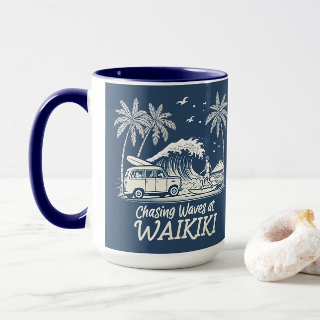 Mug Chasser les vagues à Waikiki (Avec donut)