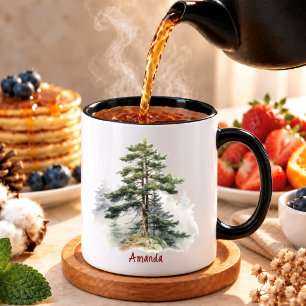 Mug Chasseur mignon vert aquarelle pins Noël