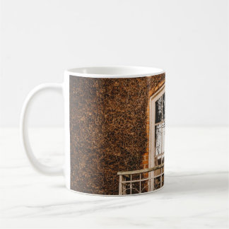 MUG CHÂSSIS DE FENÊTRE EN BOIS BLANC SUR MUR EN BÉTON