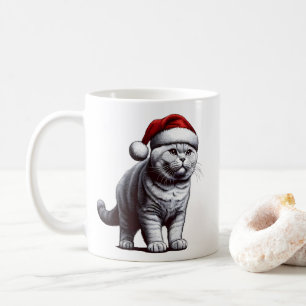 Mug Chat à air noir Noël, Noël Père Noël Kitten