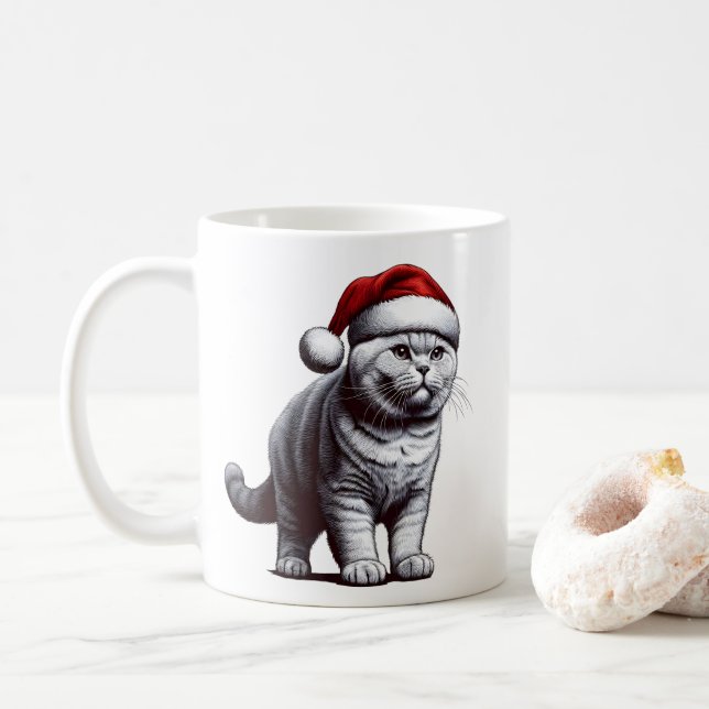 Mug Chat à air noir Noël, Noël Père Noël Kitten (Avec donut)