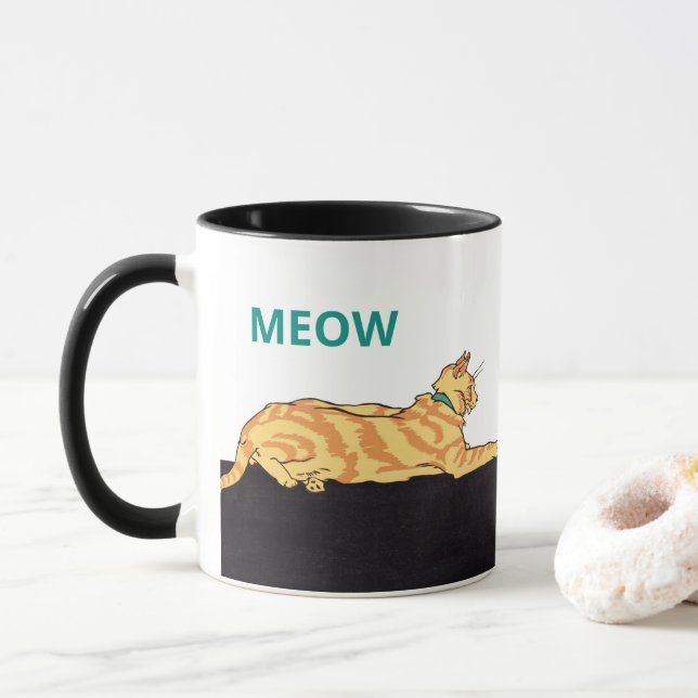 Mug Chat à gingembre rayé MEOW (Avec donut)