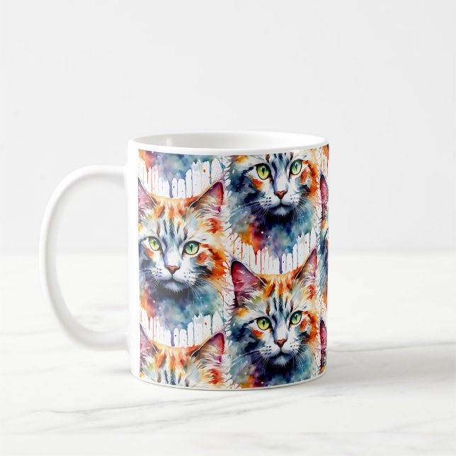 Mug Chat à l'aquarelle multicolore splash art (Gauche)