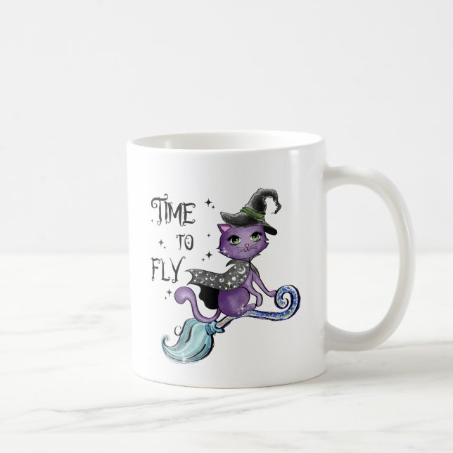 Mug Chat à sorcière volante mignonne | Temps de vol (Droite)