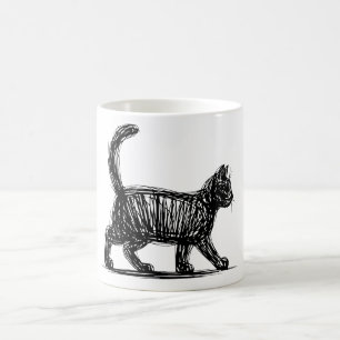Mug Chat abstrait en ligne Art Minimaliste Gribouillis