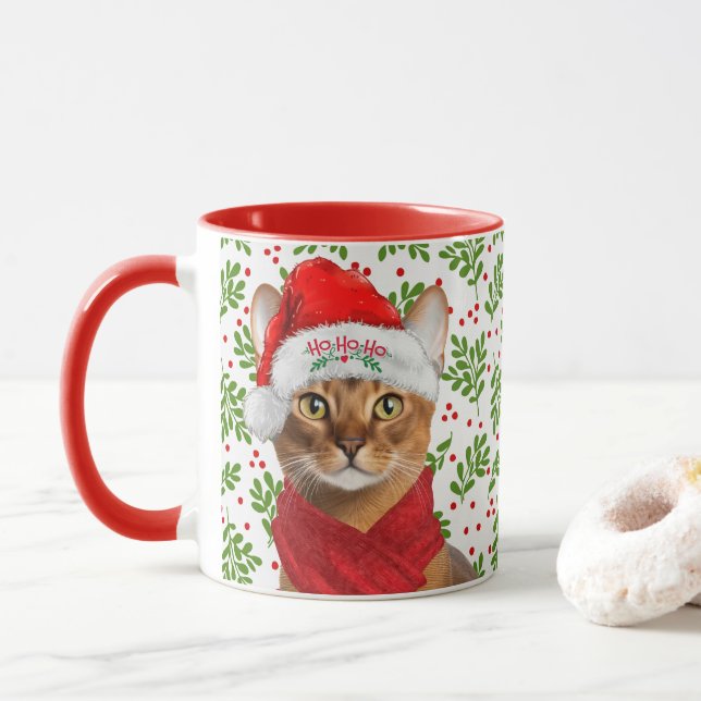 Mug Chat Abyssin dans un chapeau de Père Noël avec Noë (Avec donut)