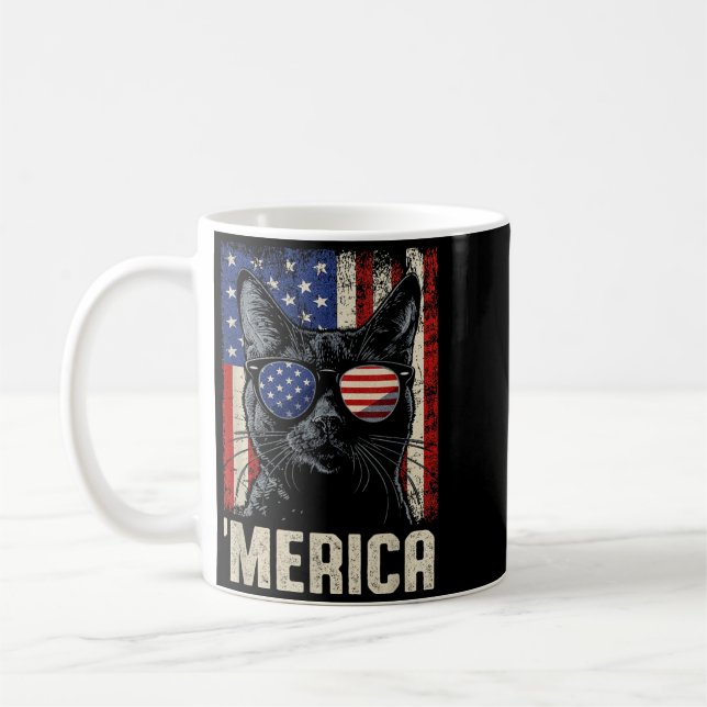 Mug Chat américain patriotique drapeau États-Unis lune (Gauche)
