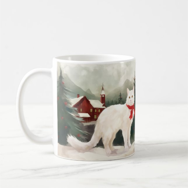 Mug Chat angora turc à Noël sous la neige (Gauche)