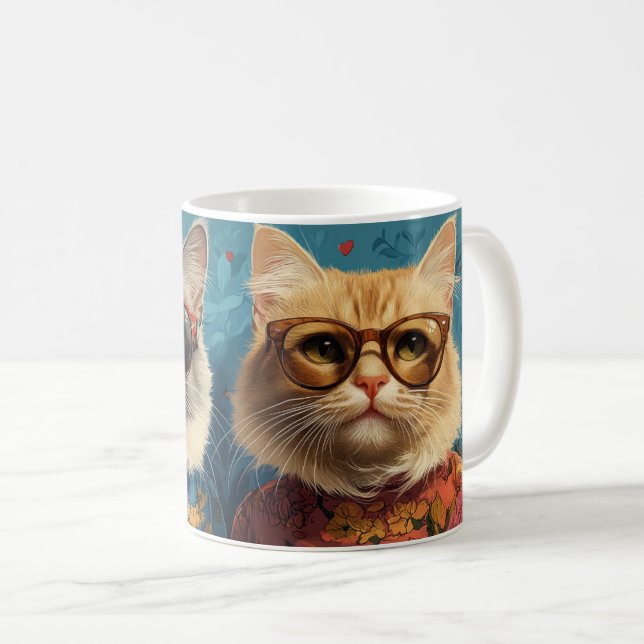 Mug Chat angora turc avec rose de cœur pour la Saint-V (Devant droit)