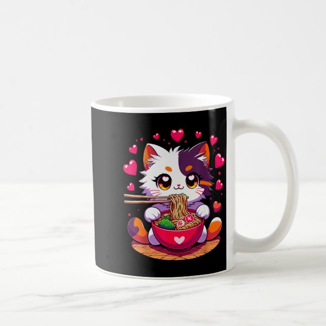 Mug Chat Anime Mangeant Des Nouilles Ramen Avec Des Cœ (Droite)