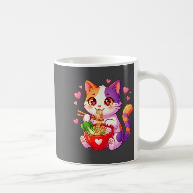 Mug Chat Anime Mangeant Des Nouilles Ramen Avec Des Cœ (Droite)