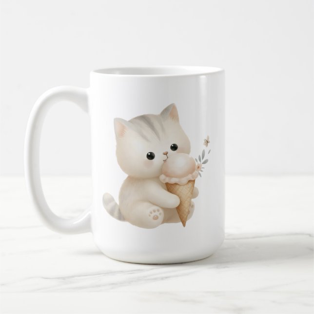 Mug Chat appétissant et sucré avec cône de crème glacé (Gauche)