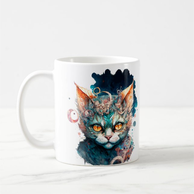 Mug Chat aquarelle de style steampunk  (Gauche)
